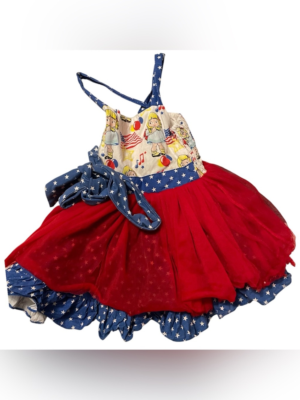 Girls Red & Blue Star Print Summer Tutu Dress